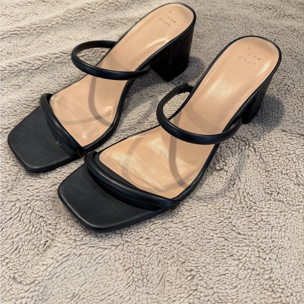 a new day Black Double-Strap Square Toe Block Heels